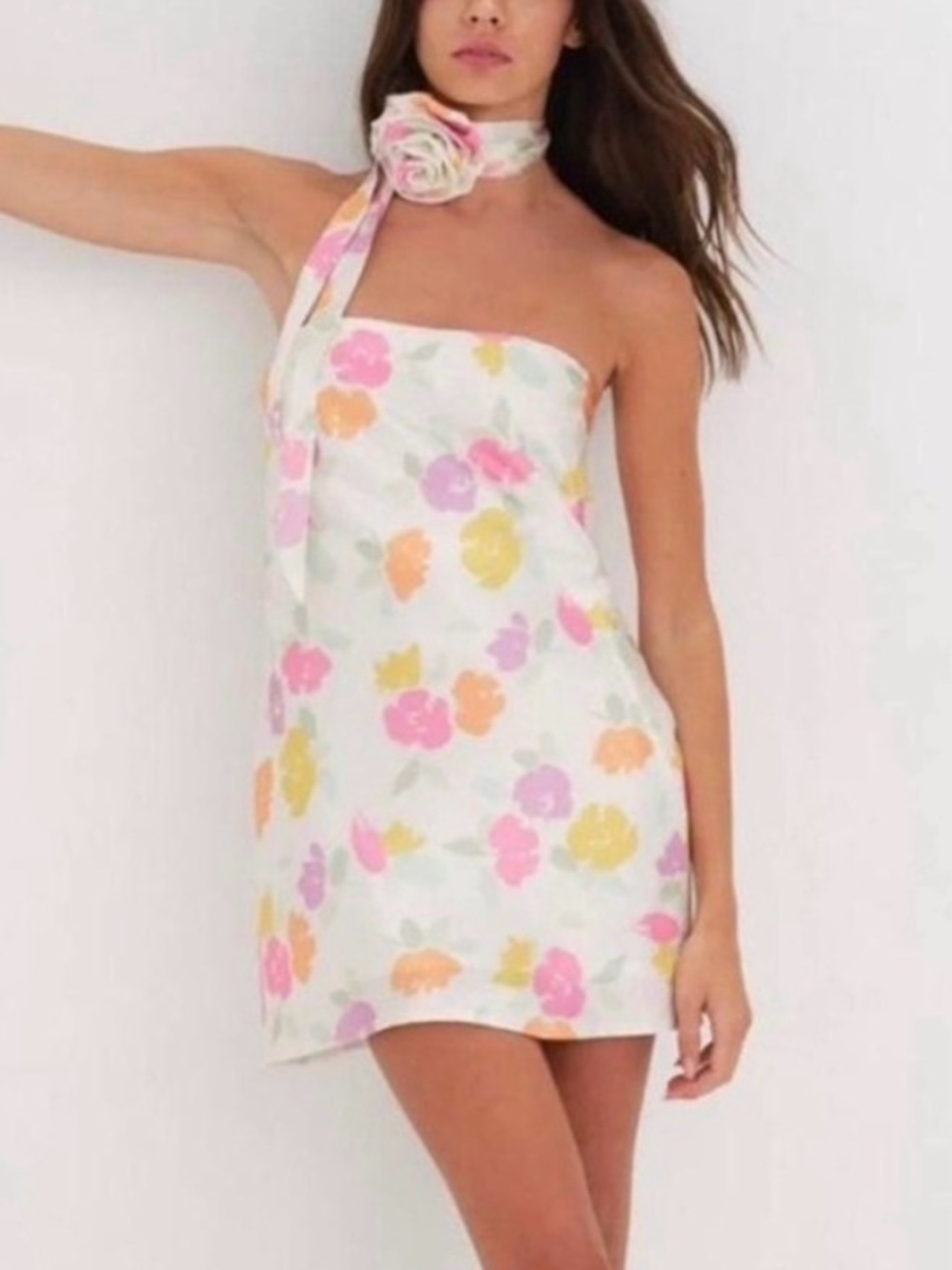 🍋 For Love & Lemons Hazel Mini Dress White Detachable Gloves Puff Sleeves NWT